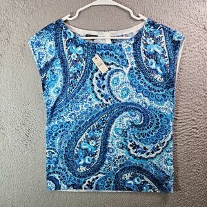 NEW Talbots Knit Top Women Large Petie‎ Paisley Print Blue White NEW